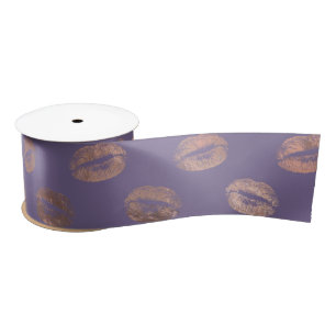 Glamorous Rose Gold Foil and Lavender Lips Satin Ribbon