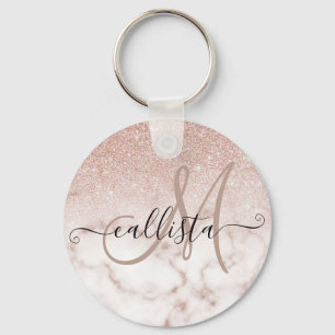 Glamorous Rose Gold White Glitter Marble Gradient Key Ring