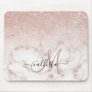 Glamorous Rose Gold White Glitter Marble Gradient Mouse Pad