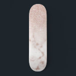 Glamorous Rose Gold White Glitter Marble Gradient Skateboard<br><div class="desc">This elegant and girly design perfect for the trendy and stylish fashionista. It features a faux printed rose gold sparkly glitter ombre gradient on top of a rose pink and white marble stone pattern background. It's glamorous, chic, luxurious, modern, and classy. ***IMPORTANT DESIGN NOTE: For any custom design request such...</div>