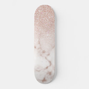 Glamorous Rose Gold White Glitter Marble Gradient Skateboard