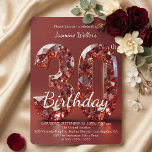 Glamorous Ruby Red Diamond 30th Birthday Invitation<br><div class="desc">Set the stage for an unforgettable milestone celebration with this glamorous 30th birthday invitation. Featuring stunning 3D ruby red diamond typography against a rich burgundy background, this elegant gemstone design brings a luxurious and high-end feel to your event. The beautiful white script and modern layout can be easily updated with...</div>