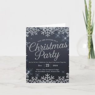 Glamorous Silver and Blue Sparkle Christmas Party Invitation