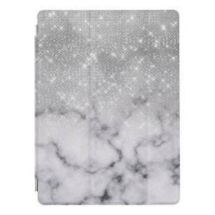 Glamorous Silver Glitter White Marble iPad Pro Cover