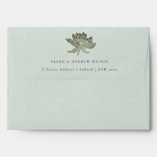 GLAMOROUS SILVER SKY BLUE LOTUS FLORAL  MONOGRAM ENVELOPES