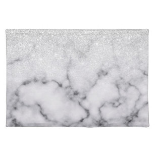 Glamorous Silver White Glitter Marble Gradient Placemat