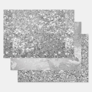 Glamorous Sparkling Silver Glitter & Foil Patterns Wrapping Paper Sheet