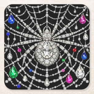 Glamorous Spider Bejewelled Diamond design  Square Paper Coaster
