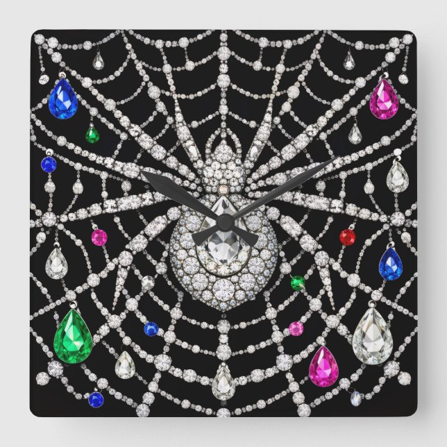 Glamorous Spider Bejewelled Diamond design  Square Wall Clock (Front)