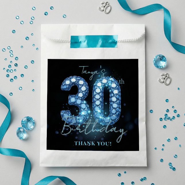 Glamorous Teal Blue Black Diamond 30th Birthday Favour Bag (Creator Uploaded)