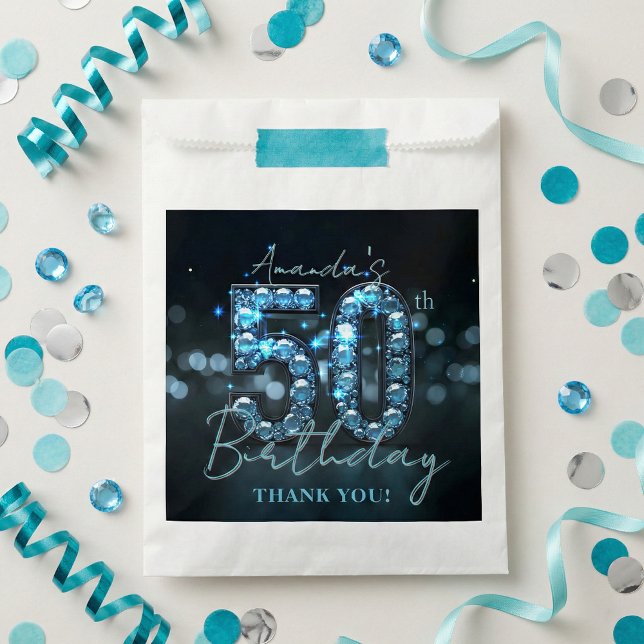Glamorous Teal Blue Diamonds Sparkle 50th Birthday Favour Bag (Creator Uploaded)