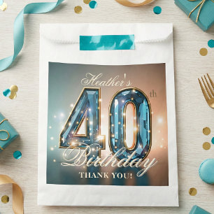 Glamorous Teal Blue Faceted Gemstone 40th Birthday Favour Bag