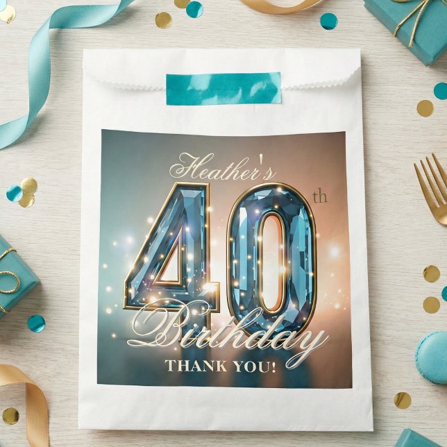 Glamorous Teal Blue Faceted Gemstone 40th Birthday Favour Bag (Creator Uploaded)
