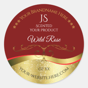 Glamorous Wavy Gold Decor Dark Red Monogram Label