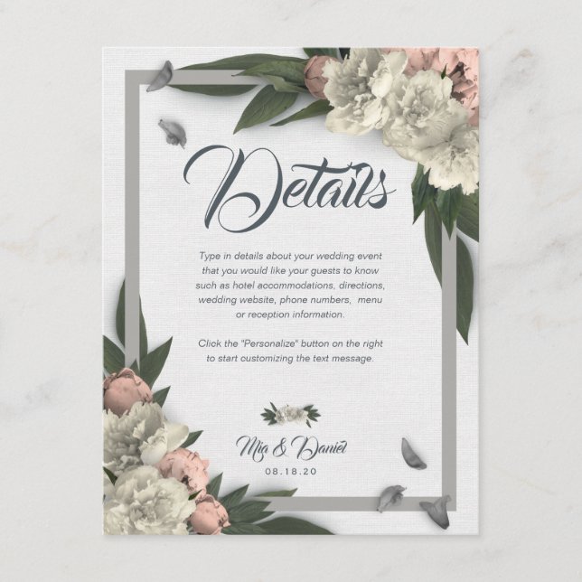 Glamorous White and Peach Floral Peonies Enclosure Card (Front)