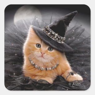 Glamorous Witch Kitten Square Sticker
