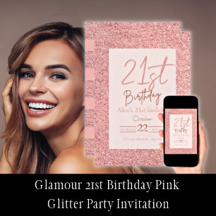 Glamour 21st Birthday Pink Glitter Invitation