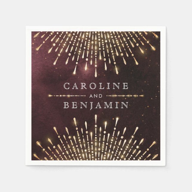 Glamour Art Deco Burgundy Vintage wedding Napkin (Front)