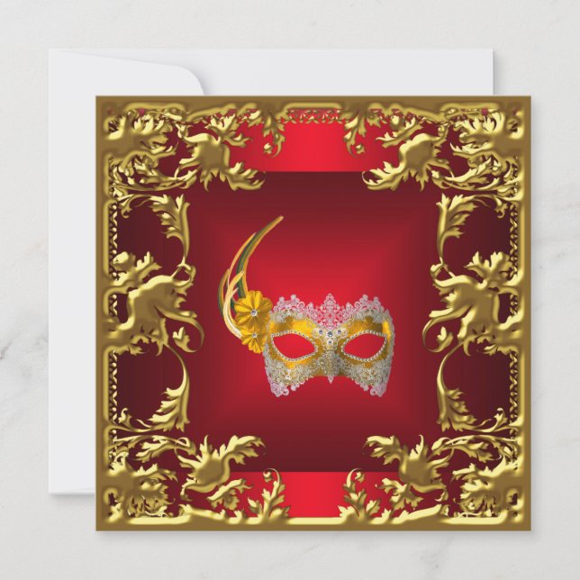 Glamour Ball Invitation Elegant Red Black Gold (Front)