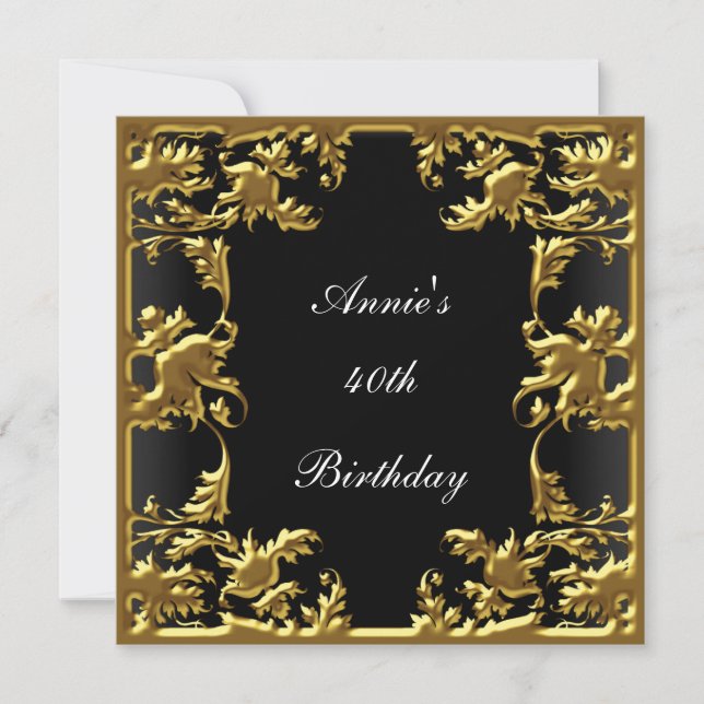Glamour Birthday Invitation Elegant Black Gold (Front)