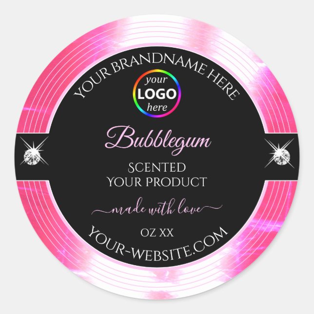 Glamour Black Shiny Girly Pink Logo Product Label (Front)