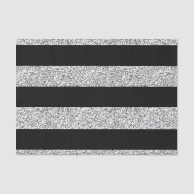 Glamour Black Stripes with Silver Glitter Printed Tissue Paper (Front)