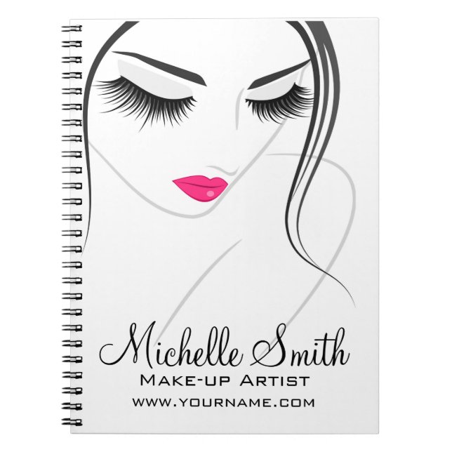 Glamour Black White Pink Lashes Makeup and Beauty  Notebook (Front)