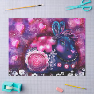 Glamour Bunny Rabbit Whimsical Floral Decoupage Tissue Paper