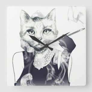 Glamour Cat Square Wall Clock