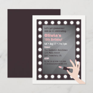 Glamour Chic Lights Makeup Girls Birthday Party Invitation