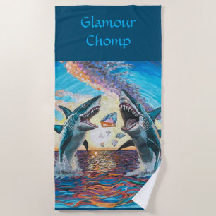 Glamour Chomp-Shark Breaching for Shiny Gems- Beach Towel