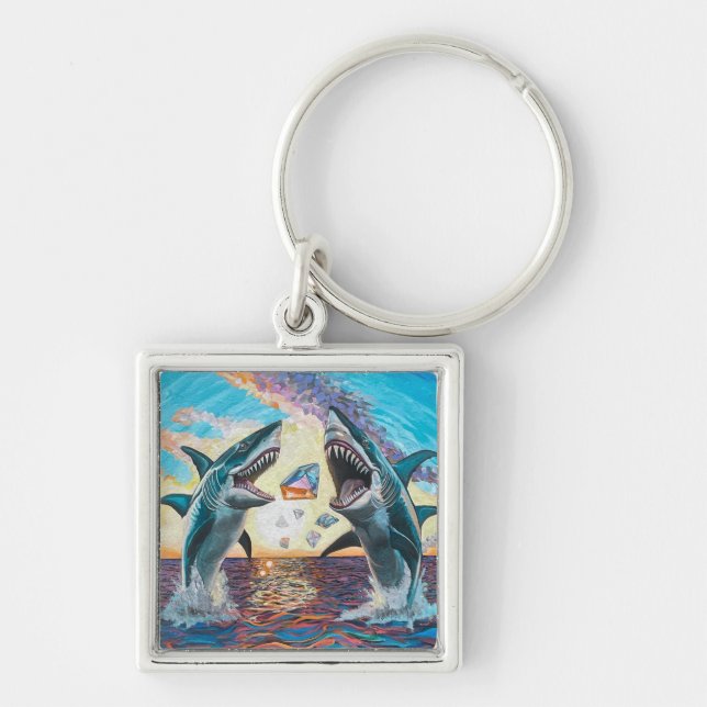 Glamour Chomp-Shark Breaching for Shiny Gems- Key Ring (Front)