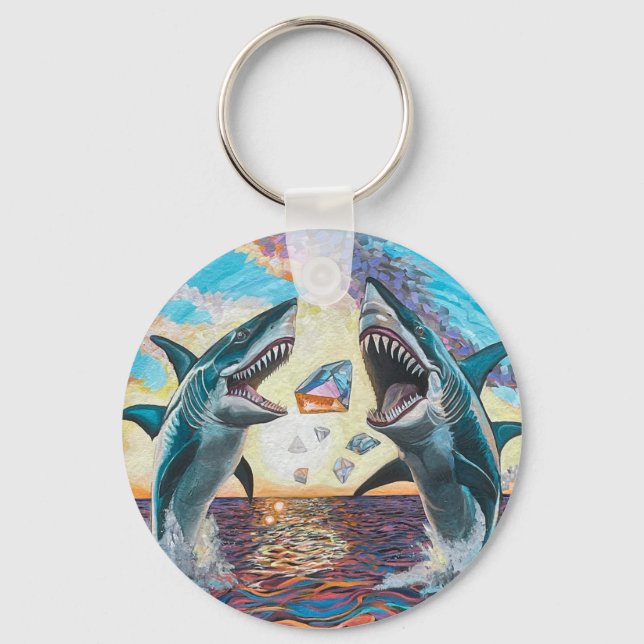 Glamour Chomp-Shark Breaching for Shiny Gems- Key Ring (Front)