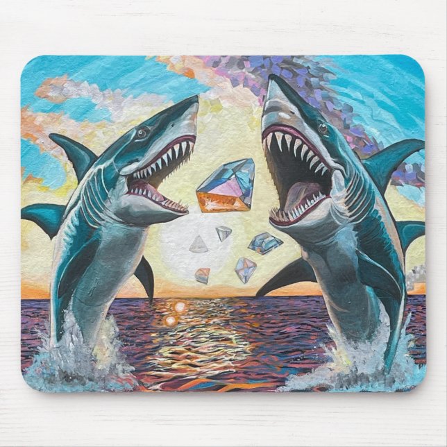 Glamour Chomp-Shark Breaching for Shiny Gems- Mouse Pad (Front)