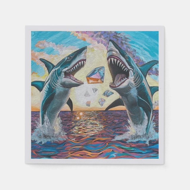 Glamour Chomp-Shark Breaching for Shiny Gems- Napkin (Front)