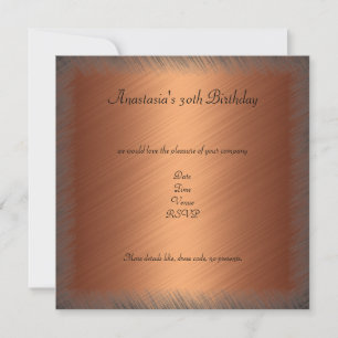 Glamour Copper Black Floral Birthday Party 2 Invitation