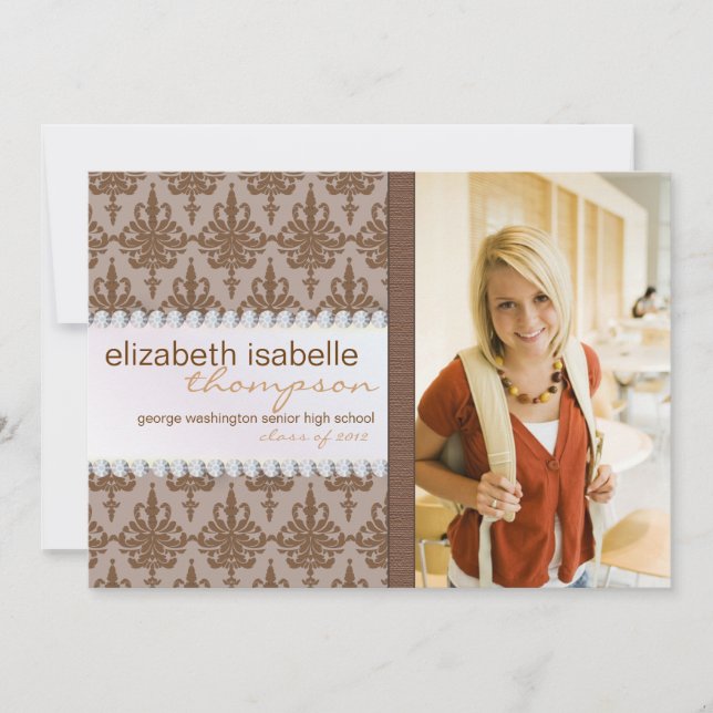 Glamour Damask & Jewel Graduation Announcement (Front)