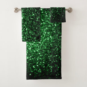 Glamour Dark Green glitter sparkles Bath Towel Set