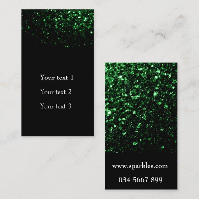 Glamour Dark Green glitter sparkles black Business Card (Front/Back)