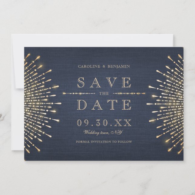 Glamour Deco Navy blue Vintage Save The Date (Front)