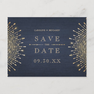 Glamour Deco Navy Blue Vintage Save The Date Announcement Postcard