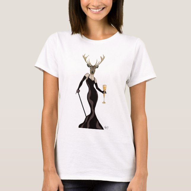 Glamour Deer in Black 3 T-Shirt (Front)