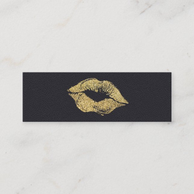 Glamour Faux Gold Glitter Kiss Leather Mini Business Card (Front)