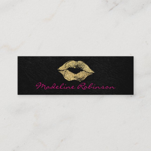 Glamour Faux Gold Glitter Kiss Mini Business Card (Front)