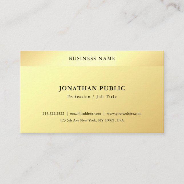 Glamour Faux Gold Minimalist Modern Simple Elegant Business Card (Front)