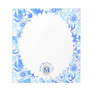 Glamour Floral Chic Blue White Notepad