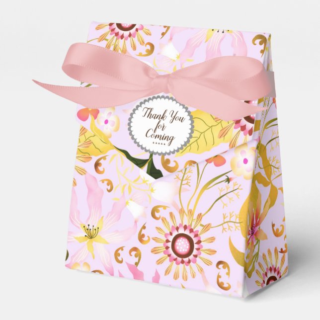Glamour Floral Pink White Favour Box (Front Side)