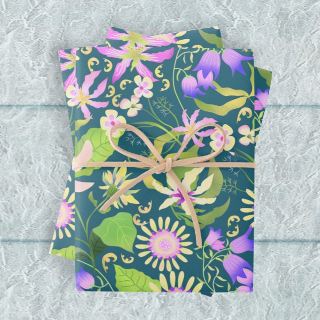 Glamour Floral Turquoise Wrapping Paper Sheet (Creator Uploaded)