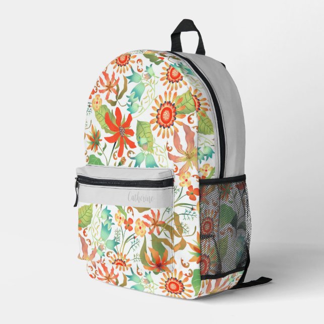 Glamour Floral White Printed Backpack (Back Corner Right)