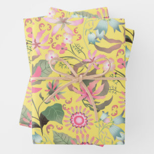 Glamour Floral Yellow Wrapping Paper Sheet